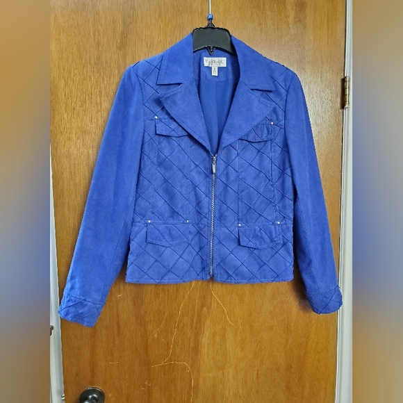 Vibrant Cobalt Blue Faux Suede zip up jacket - Picture 5 of 12